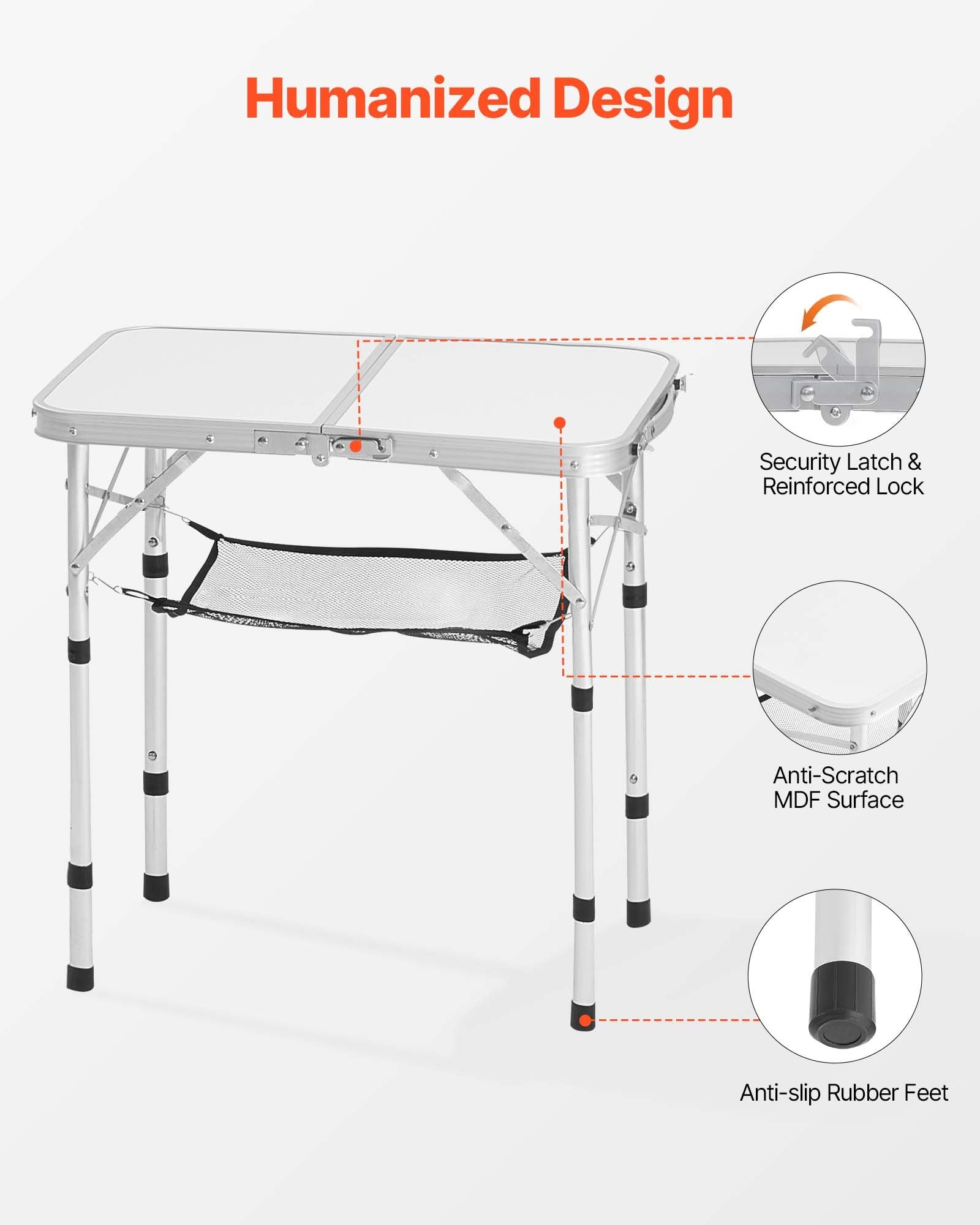 Folding Camping Table, Adjustable Height Portable Side Tables, Aluminum MDF Beach Table with Mesh Layer, V952-MDBKHWZDZ24Y0Q4P4001V0