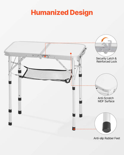 Folding Camping Table, Adjustable Height Portable Side Tables, Aluminum MDF Beach Table with Mesh Layer, V952-MDBKHWZDZ24Y0Q4P4001V0