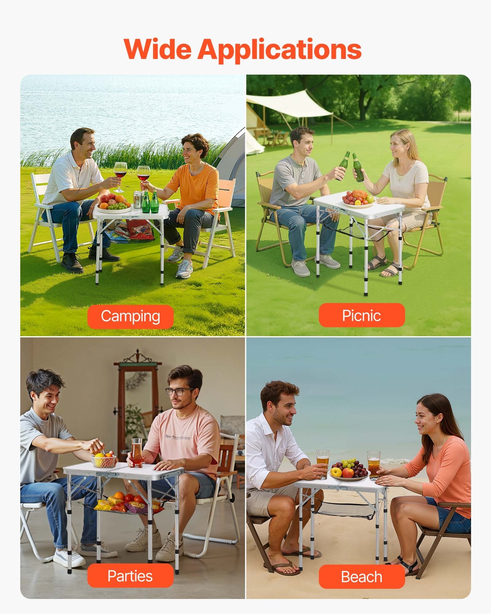Folding Camping Table, Adjustable Height Portable Side Tables, Aluminum MDF Beach Table with Mesh Layer, V952-MDBKHWZDZ24Y0Q4P4001V0