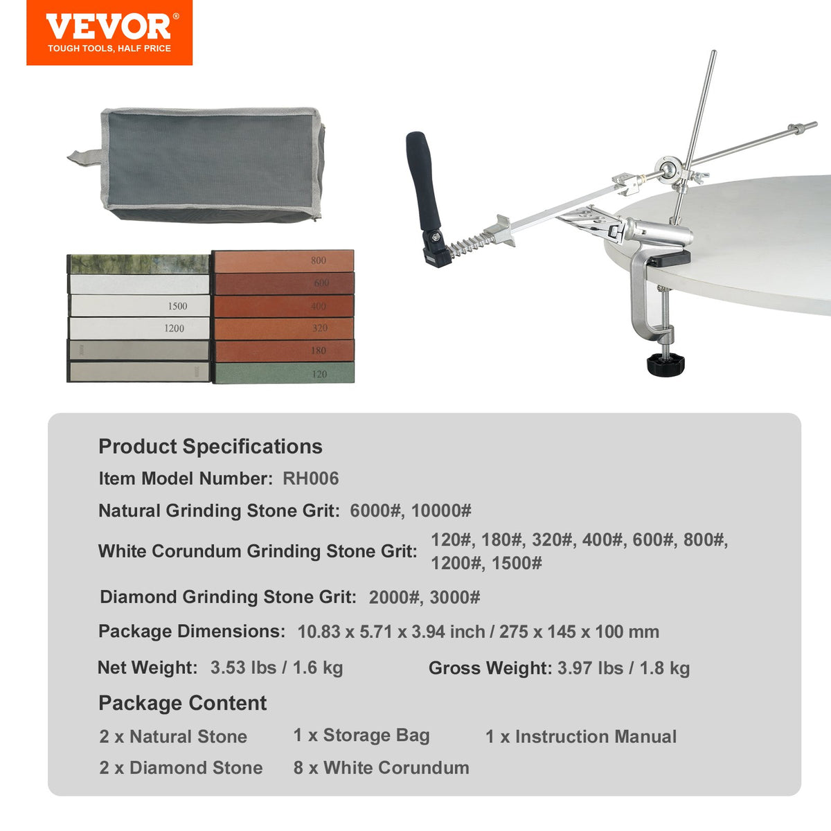 Knife Sharpener Kit, Rotation Flip Fixed Angle Knife Sharpening System with 12 Whetstones 120-10000 Grit, V952-MDSTJ1212000NTEGIV0