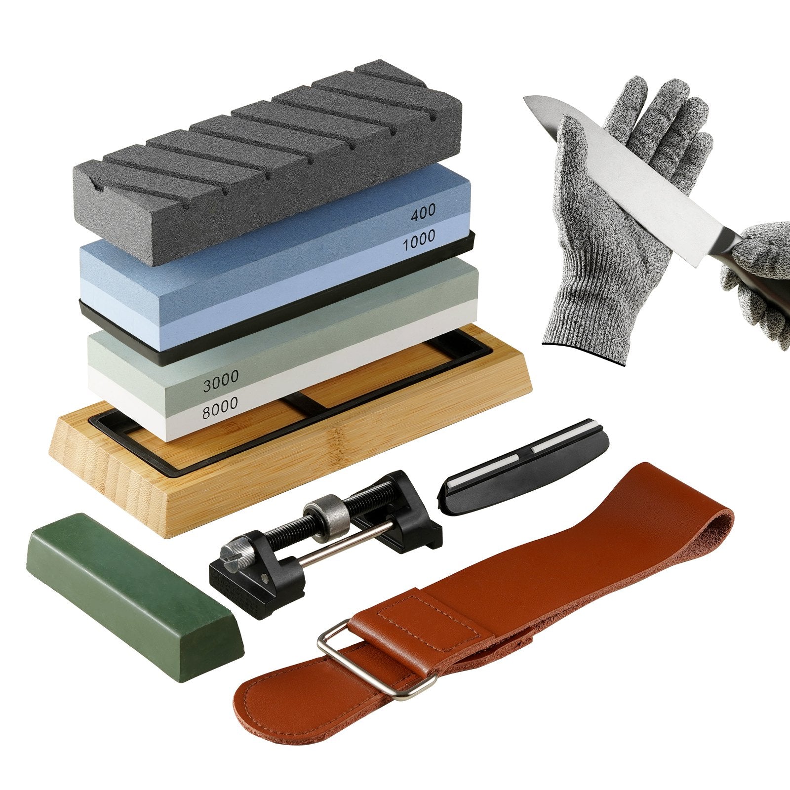 Whetstone Knife Sharpening Kit, 2 Dual-Sided Grit Whetstones 400/1000 3000/8000, 10PCS Knife Sharpener Kit V952-MDSTJ28000003OVJSV0