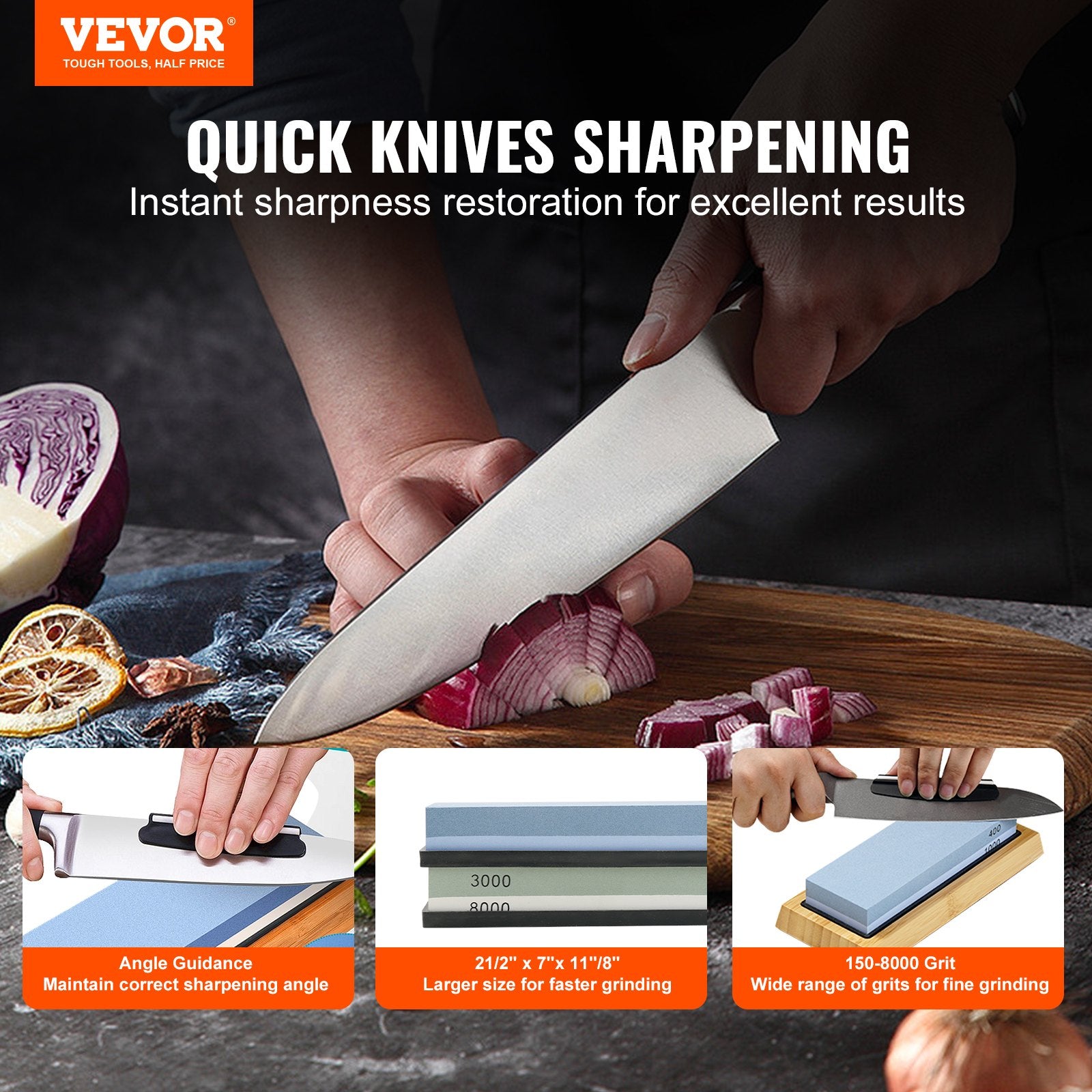 Whetstone Knife Sharpening Kit, 2 Dual-Sided Grit Whetstones 400/1000 3000/8000, 10PCS Knife Sharpener Kit V952-MDSTJ28000003OVJSV0
