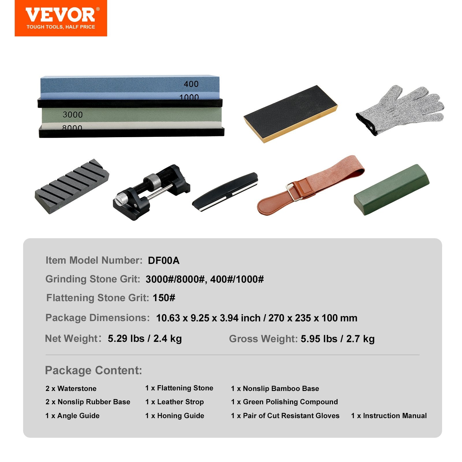 Whetstone Knife Sharpening Kit, 2 Dual-Sided Grit Whetstones 400/1000 3000/8000, 10PCS Knife Sharpener Kit V952-MDSTJ28000003OVJSV0
