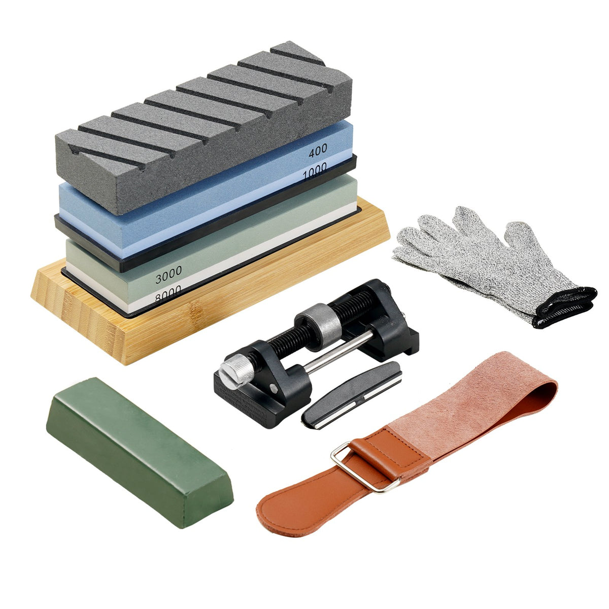 Whetstone Knife Sharpening Kit, 2 Dual-Sided Grit Whetstones 400/1000 3000/8000, 10PCS Knife Sharpener Kit V952-MDSTJ28000003OVJSV0
