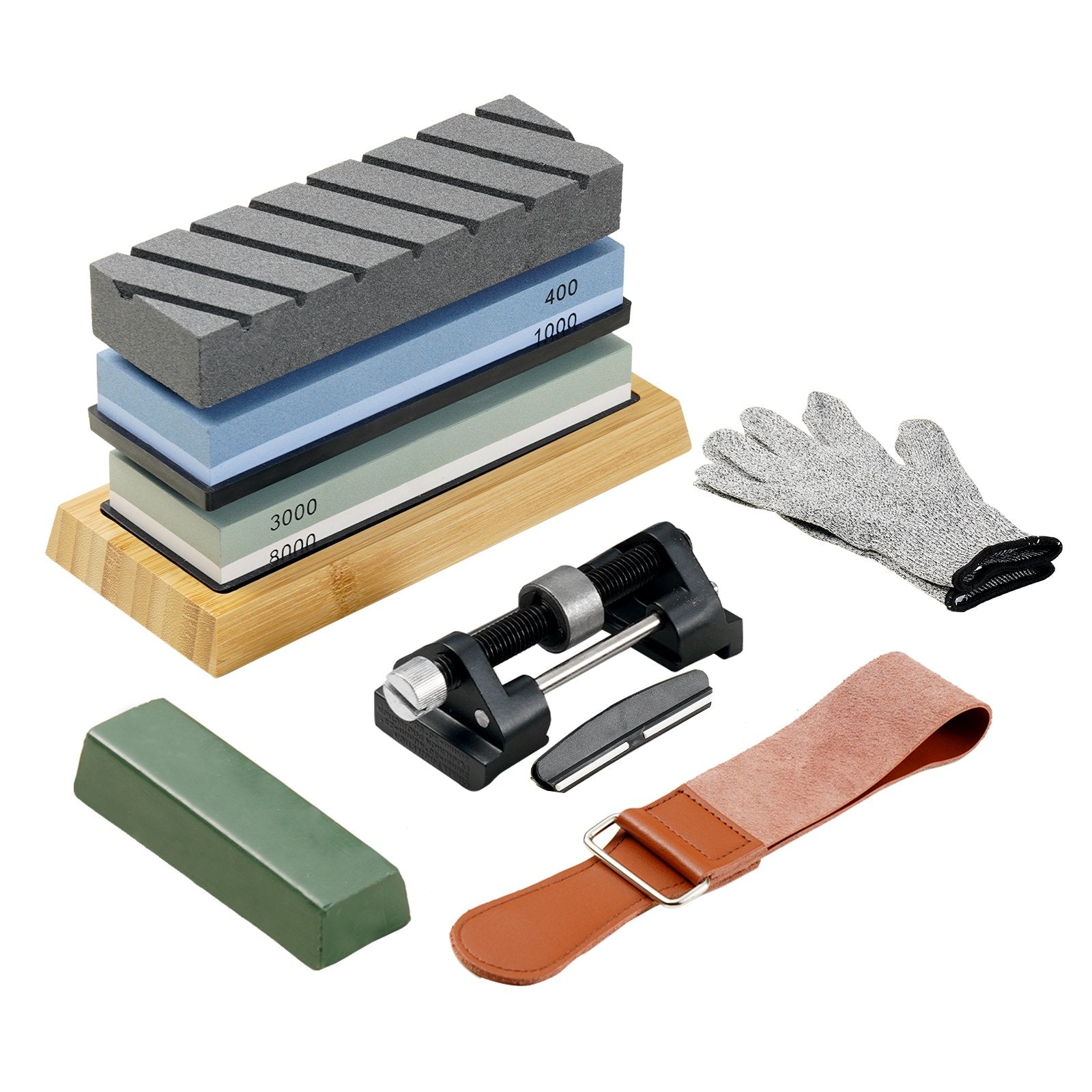Whetstone Knife Sharpening Kit, 2 Dual-Sided Grit Whetstones 400/1000 3000/8000, 10PCS Knife Sharpener Kit V952-MDSTJ28000003OVJSV0