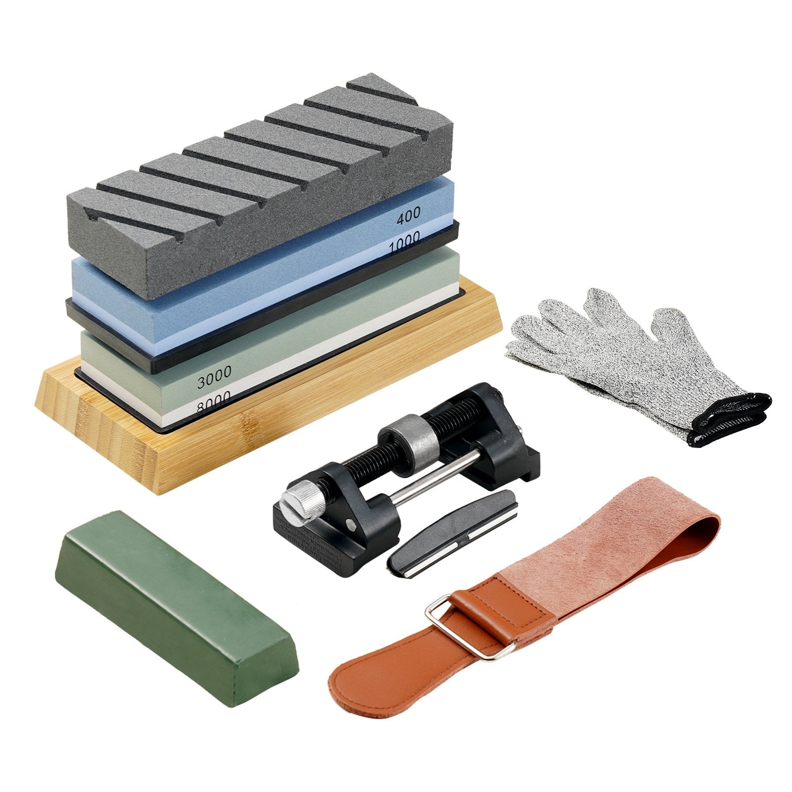 Whetstone Knife Sharpening Kit, 2 Dual-Sided Grit Whetstones 400/1000 3000/8000, 10PCS Knife Sharpener Kit V952-MDSTJ28000003OVJSV0