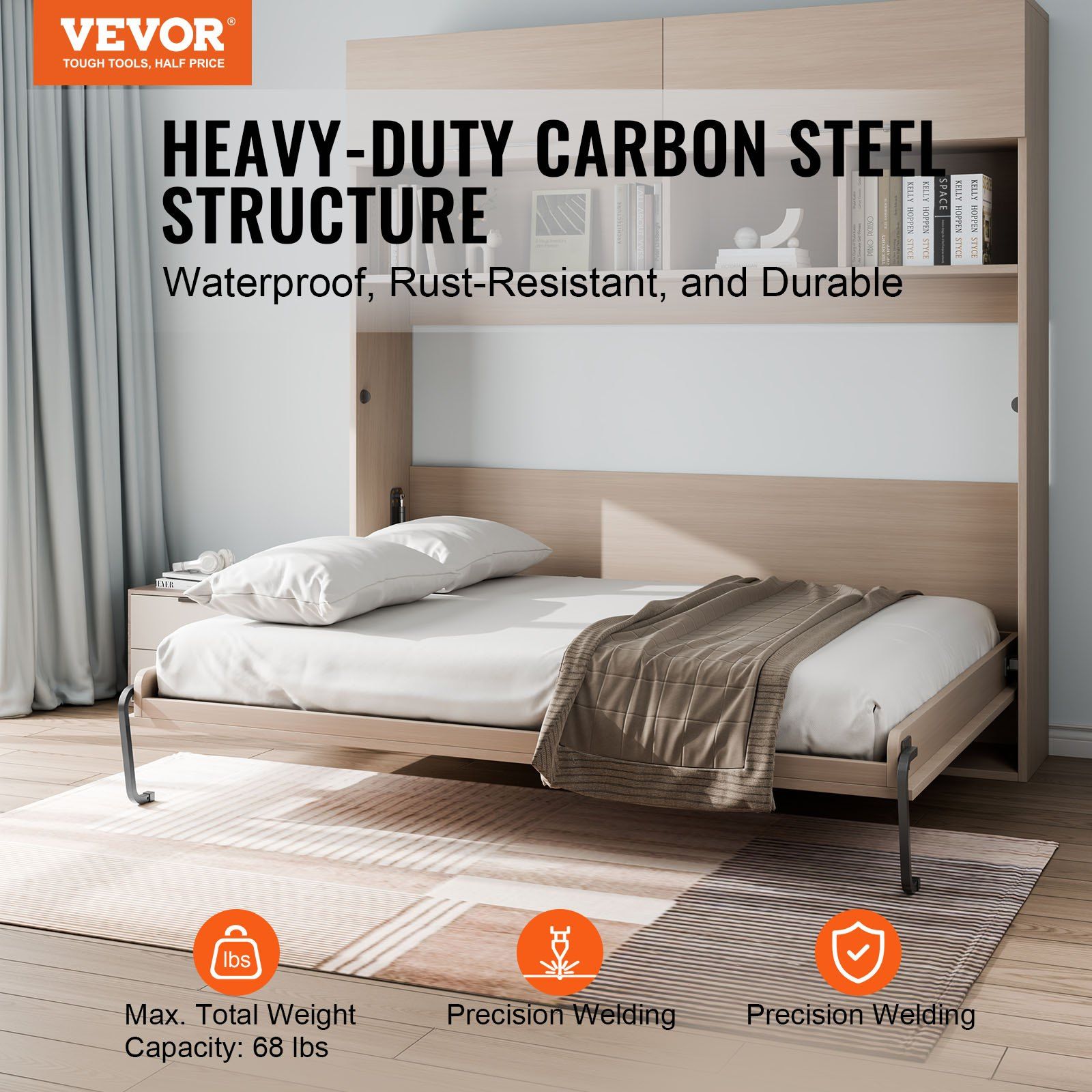 Murphy Bed Kit, Twin Size, Deluxe DIY Wall Bed Mechanical Hardware Kit, Pneumatic Lever Heavy Duty Bed Frame V952-MFCZDJGQDGCFAAC17V0