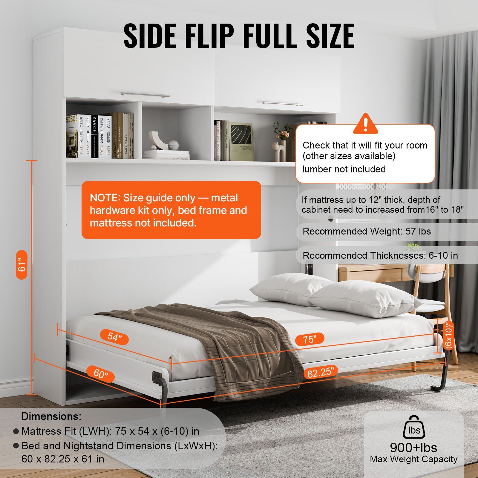 Murphy Bed Kit, Twin Size, Deluxe DIY Wall Bed Mechanical Hardware Kit, Pneumatic Lever Heavy Duty Bed Frame V952-MFCZDJGQDGCFAAC17V0