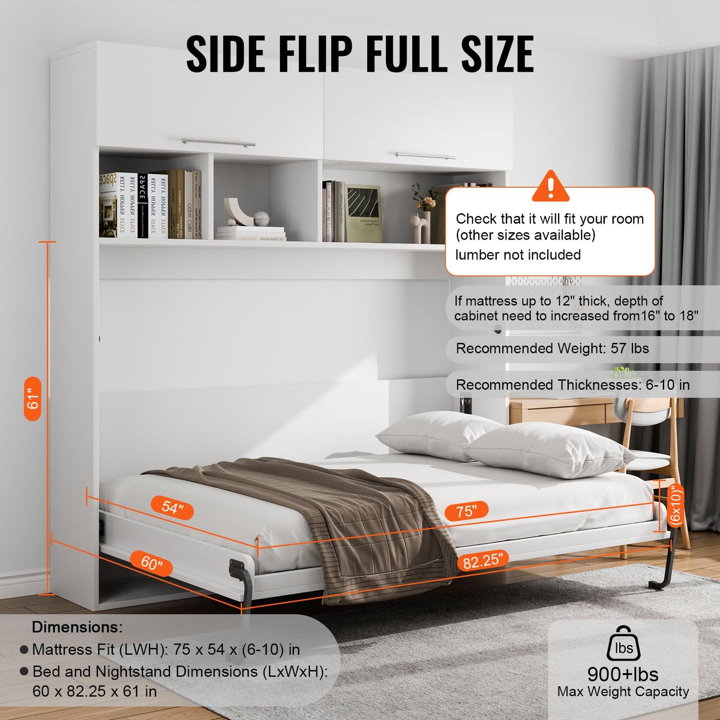 Murphy Bed Kit, Full Size, Deluxe DIY Wall Bed Mechanical Hardware Kit, Pneumatic Lever Heavy Duty Bed Frame V952-MFCZDJGQDGCFZZVUZV0