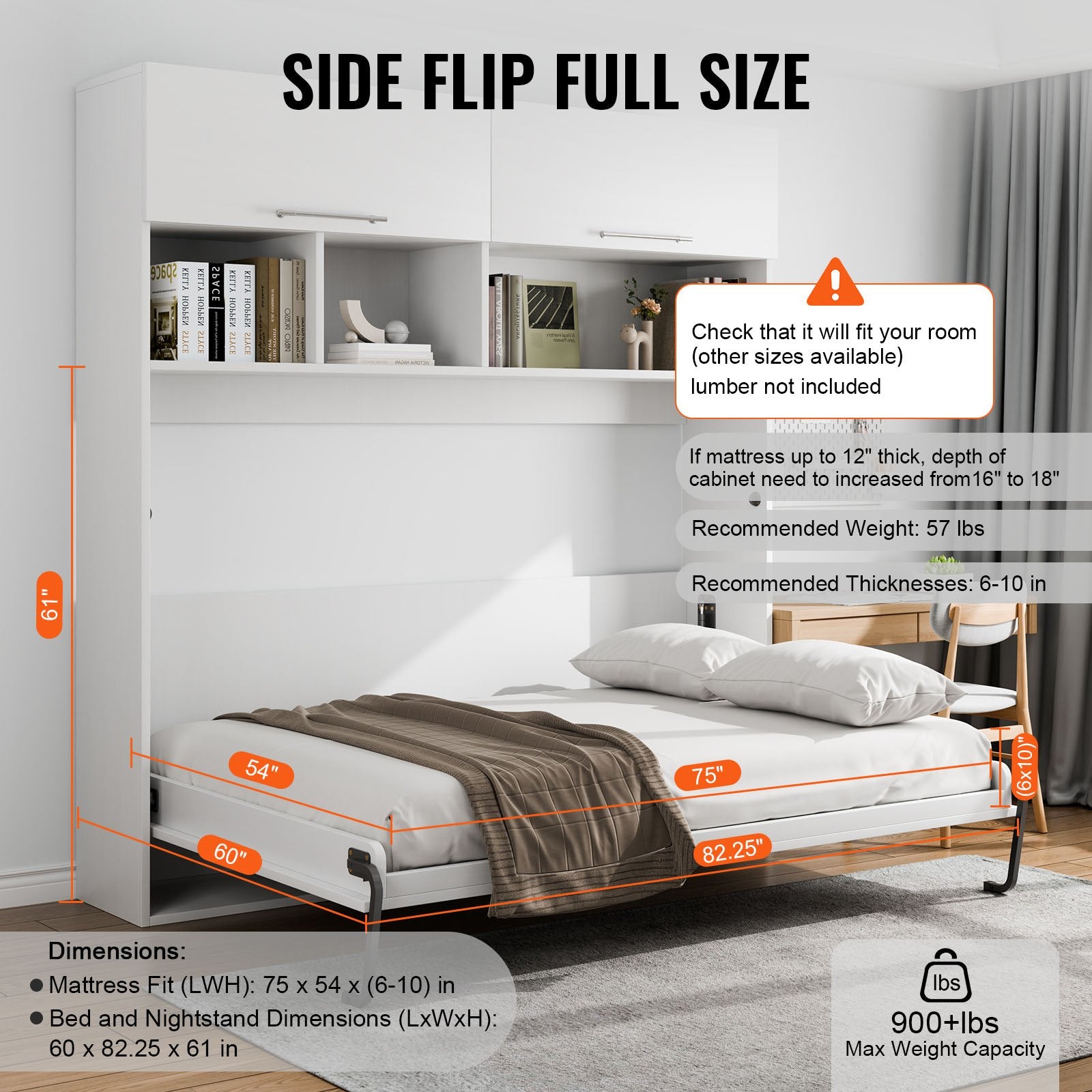 Murphy Bed Kit, Full Size, Deluxe DIY Wall Bed Mechanical Hardware Kit, Pneumatic Lever Heavy Duty Bed Frame V952-MFCZDJGQDGCFZZVUZV0