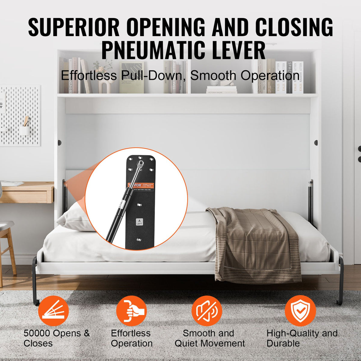 Murphy Bed Kit, Full Size, Deluxe DIY Wall Bed Mechanical Hardware Kit, Pneumatic Lever Heavy Duty Bed Frame V952-MFCZDJGQDGCFZZVUZV0