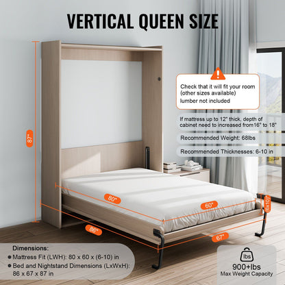 Murphy Bed Kit, Queen Size, Vertical Deluxe DIY Wall Bed Mechanical Hardware Kit, Pneumatic Lever Heavy Duty V952-MFCZDJGQDGZFZSYYDV0