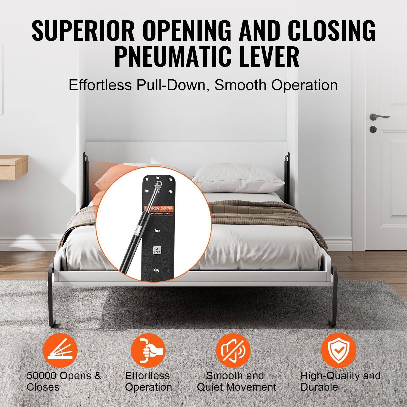 Murphy Bed Kit, Queen Size, Vertical Deluxe DIY Wall Bed Mechanical Hardware Kit, Pneumatic Lever Heavy Duty V952-MFCZDJGQDGZFZSYYDV0
