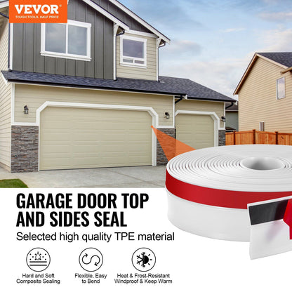 Garage Door Seal Top and Sides Seal Strip, 34 FT Universal Weather Stripping Replacement Soft and Hard V952-MFT1J34FTDBJENC7NV0