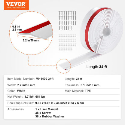Garage Door Seal Top and Sides Seal Strip, 34 FT Universal Weather Stripping Replacement Soft and Hard V952-MFT1J34FTDBJENC7NV0