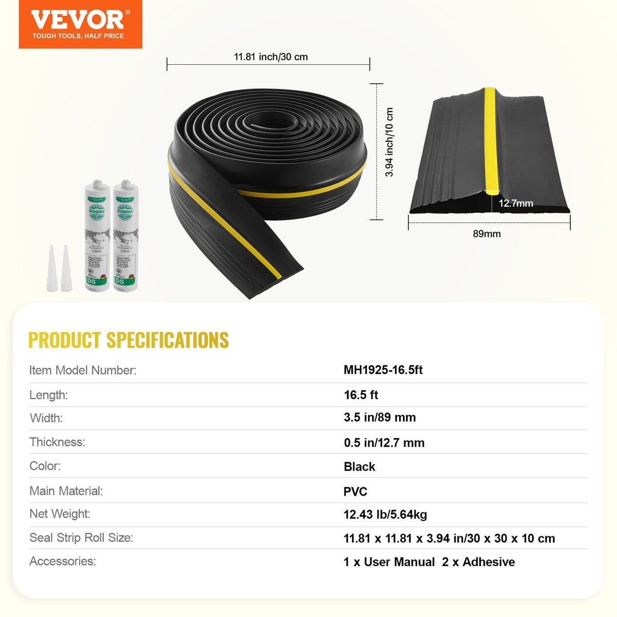 Garage Door Threshold Seal Strip, 16.5 FT Universal Garage Door Floor Seal Strip with Adhesive, Garage Door V952-MFTDT1J165YC2I8WIV0