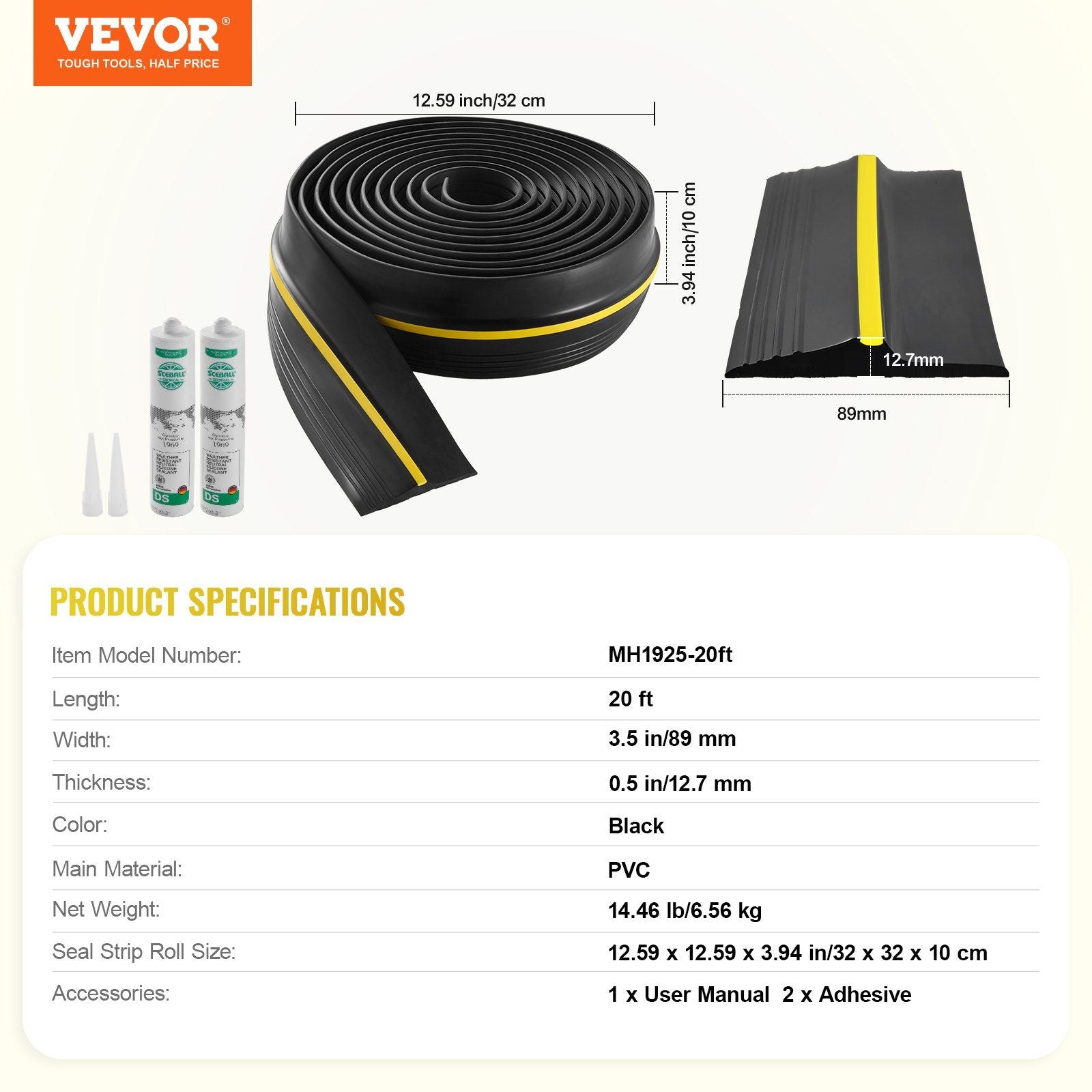 Garage Door Threshold Seal Strip, 20 FT Universal Garage Door Floor Seal Strip with Adhesive, Garage Door V952-MFTDT1J20FT0L3EIMV0