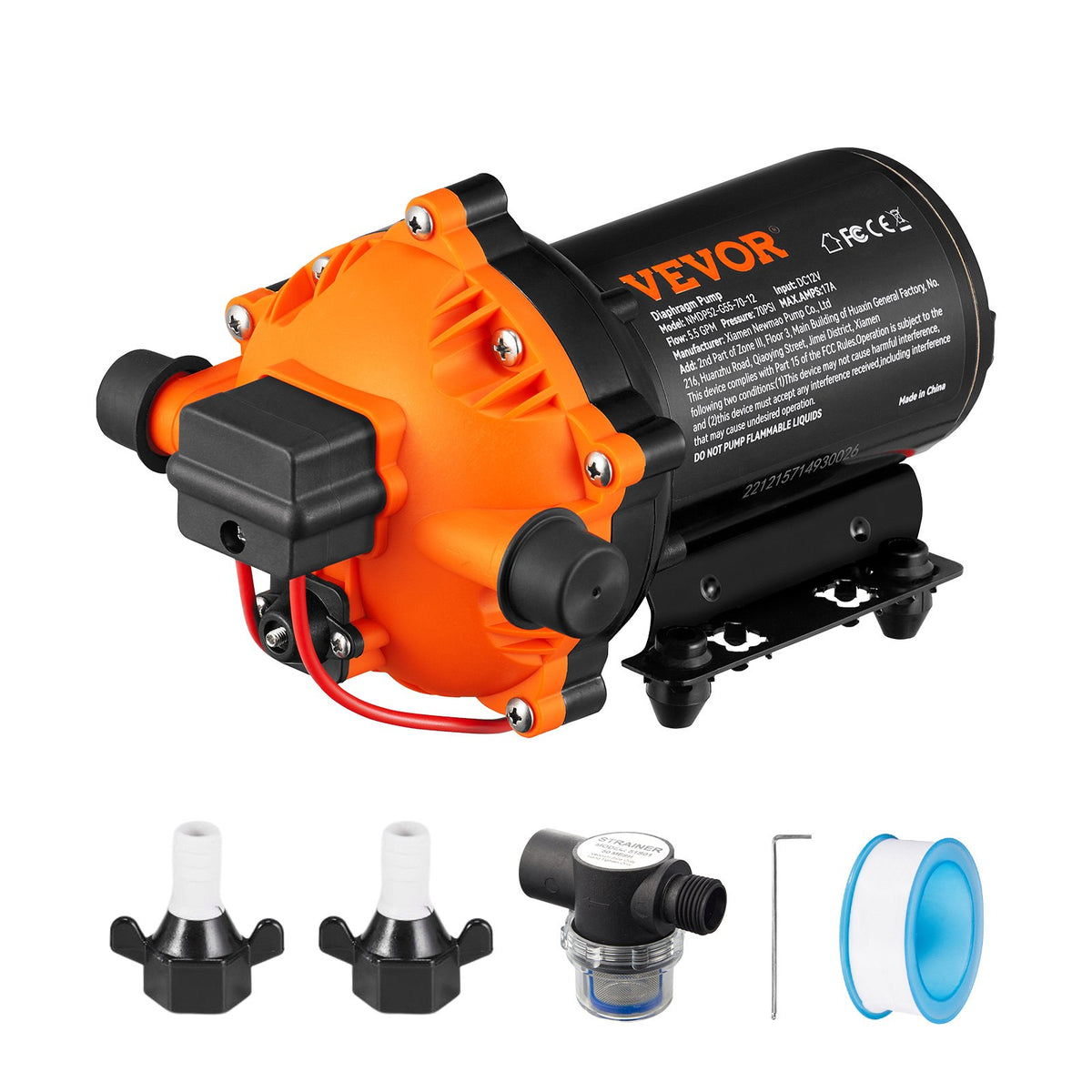 Water Diaphragm Pump, 20.8 LPM Flow, 4.8 bar Rated Pressure (2.8-6.9 bar Adjustable), 12.7 mm MNPT Self V952-MG12V570PSI12969RV0