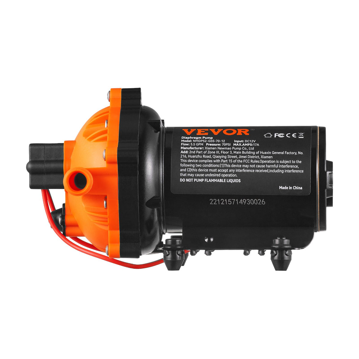 Water Diaphragm Pump, 20.8 LPM Flow, 4.8 bar Rated Pressure (2.8-6.9 bar Adjustable), 12.7 mm MNPT Self V952-MG12V570PSI12969RV0