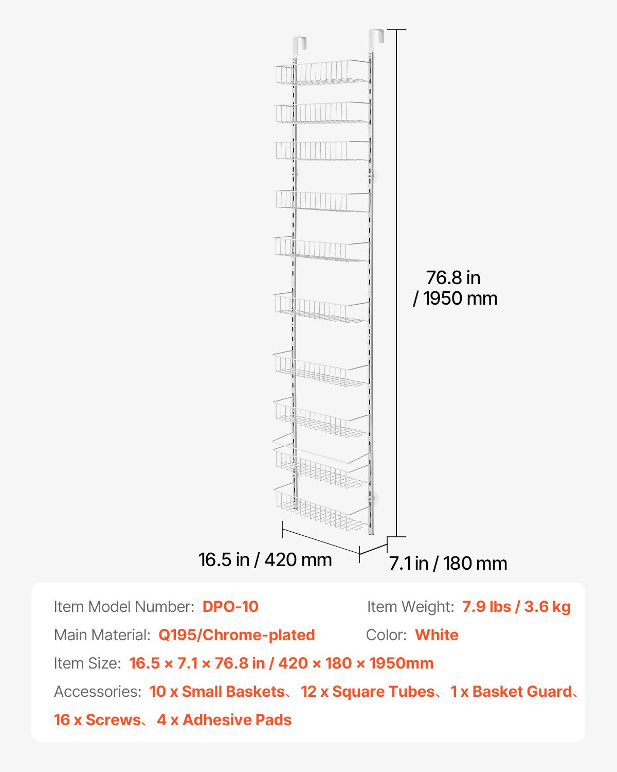 10-Tier Over the Door Pantry Organizer Hanging Storage Rack Adjustable V952-MGCCJ10CBS0009SB7V0