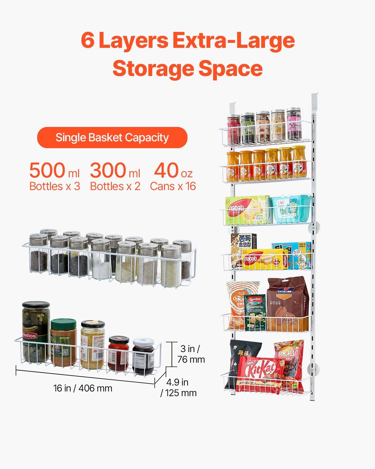 Over the Door Pantry Organizer, 6-Tier Pantry Organization and Storage, Heavy-Duty Steel Hanging Spice Rack, V952-MGCCJ6CBS000OVVBPV0