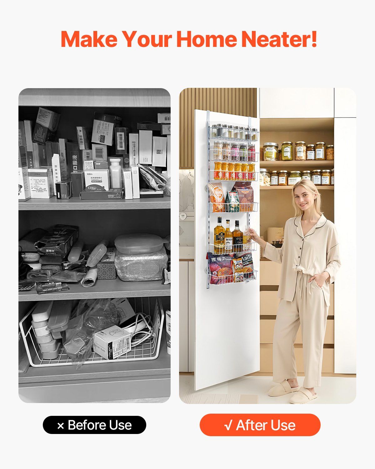 Over the Door Pantry Organizer, 6-Tier Pantry Organization and Storage, Heavy-Duty Steel Hanging Spice Rack, V952-MGCCJ6CBS000OVVBPV0