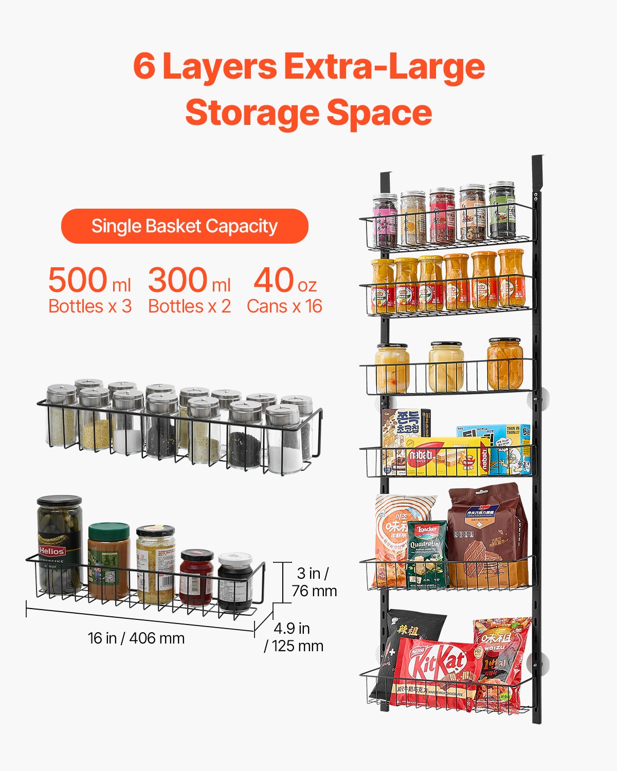 Over the Door Pantry Organizer, 6-Tier Pantry Organization and Storage, Heavy-Duty Steel Hanging Spice Rack, V952-MGCCJ6CHS000VBPIVV0