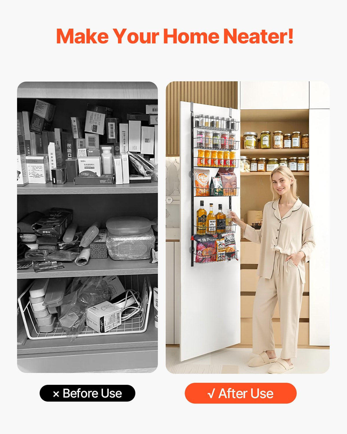 Over the Door Pantry Organizer, 6-Tier Pantry Organization and Storage, Heavy-Duty Steel Hanging Spice Rack, V952-MGCCJ6CHS000VBPIVV0