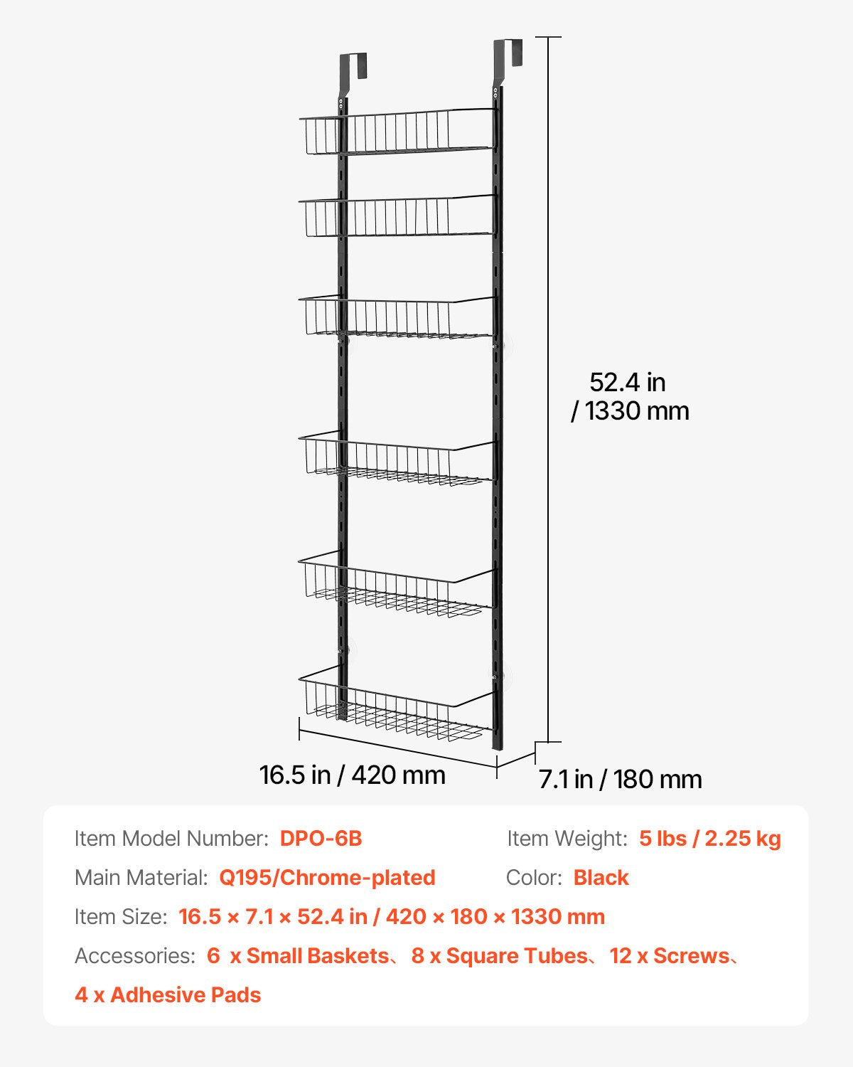Over the Door Pantry Organizer, 6-Tier Pantry Organization and Storage, Heavy-Duty Steel Hanging Spice Rack, V952-MGCCJ6CHS000VBPIVV0