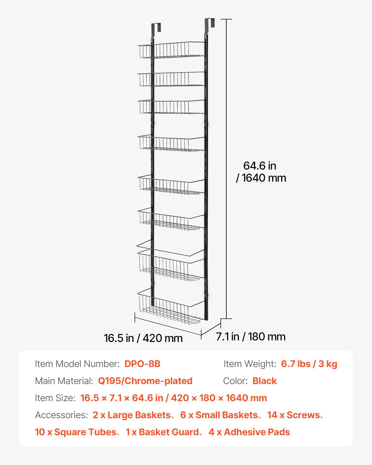 8-Tier Over the Door Pantry Organizer Hanging Storage Rack Adjustable V952-MGCCJ8CHS000V0LYTV0