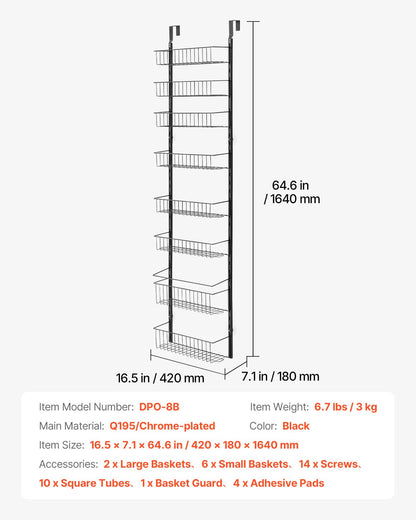 8-Tier Over the Door Pantry Organizer Hanging Storage Rack Adjustable V952-MGCCJ8CHS000V0LYTV0