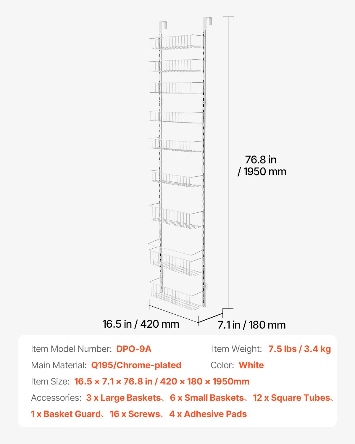Over the Door Pantry Organizer, 9-Tier Pantry Organization and Storage, Heavy-Duty Steel Hanging Spice Rack, V952-MGCCJ9CBS000XN3NWV0