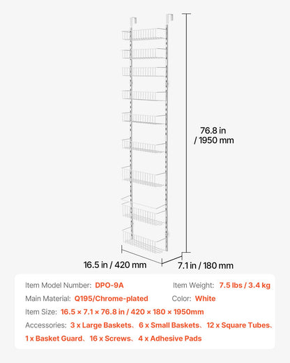 Over the Door Pantry Organizer, 9-Tier Pantry Organization and Storage, Heavy-Duty Steel Hanging Spice Rack, V952-MGCCJ9CBS000XN3NWV0