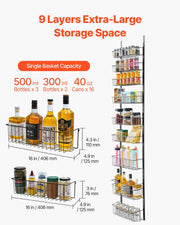 Over the Door Pantry Organizer, 9-Tier Pantry Organization and Storage, Heavy-Duty Steel Hanging Spice Rack, V952-MGCCJ9CHS000PMUY7V0