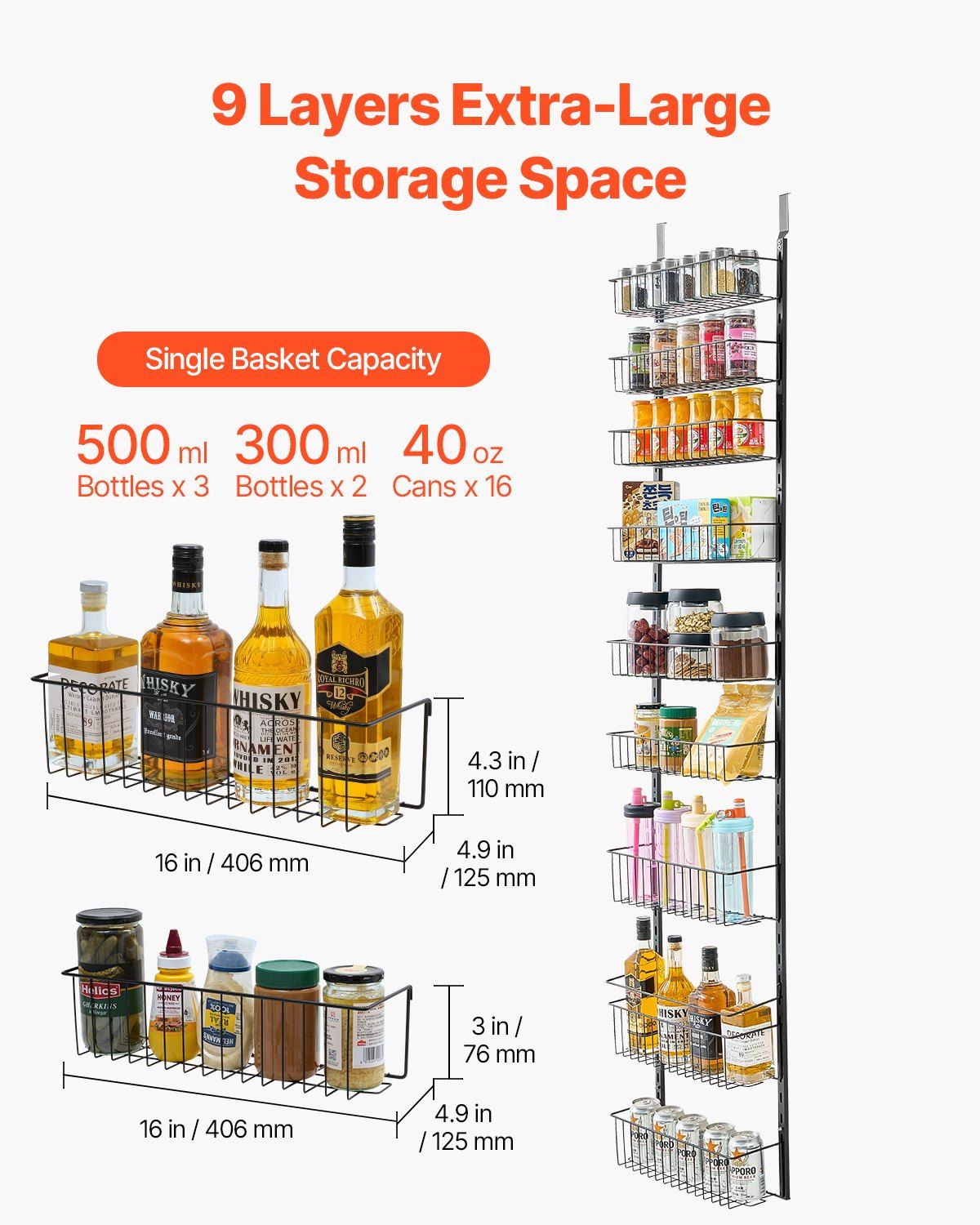 Over the Door Pantry Organizer, 9-Tier Pantry Organization and Storage, Heavy-Duty Steel Hanging Spice Rack, V952-MGCCJ9CHS000PMUY7V0