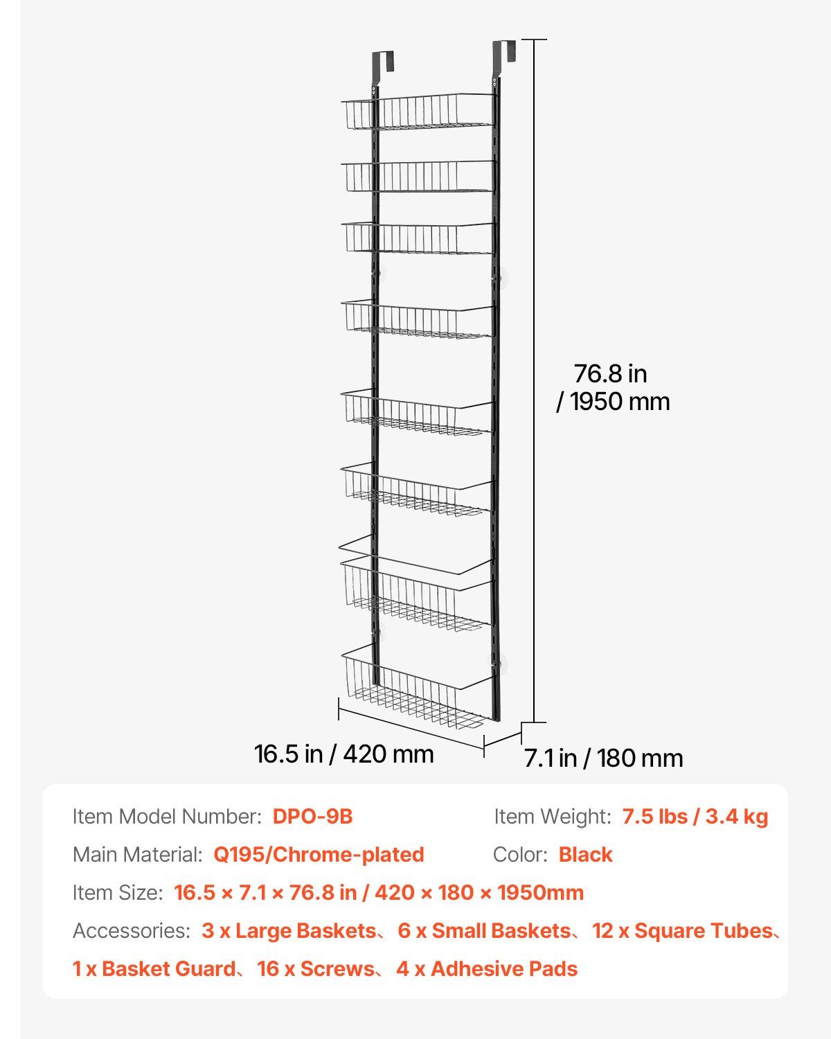 Over the Door Pantry Organizer, 9-Tier Pantry Organization and Storage, Heavy-Duty Steel Hanging Spice Rack, V952-MGCCJ9CHS000PMUY7V0