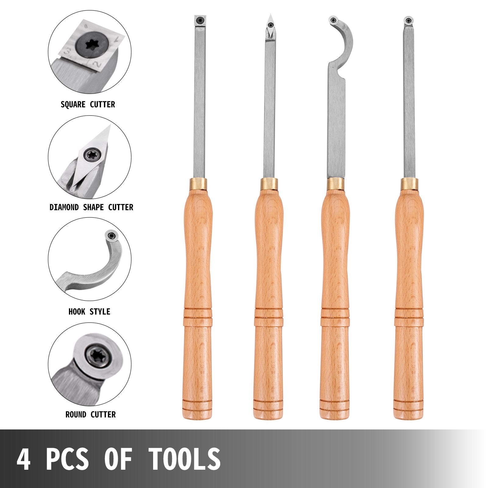Wood Turning Tools for Lathe 4 PCS Set, Carbide Lathe Tools with Diamond Shape, Round, Square Cutters, V952-MGCDMBSJT00000001V0