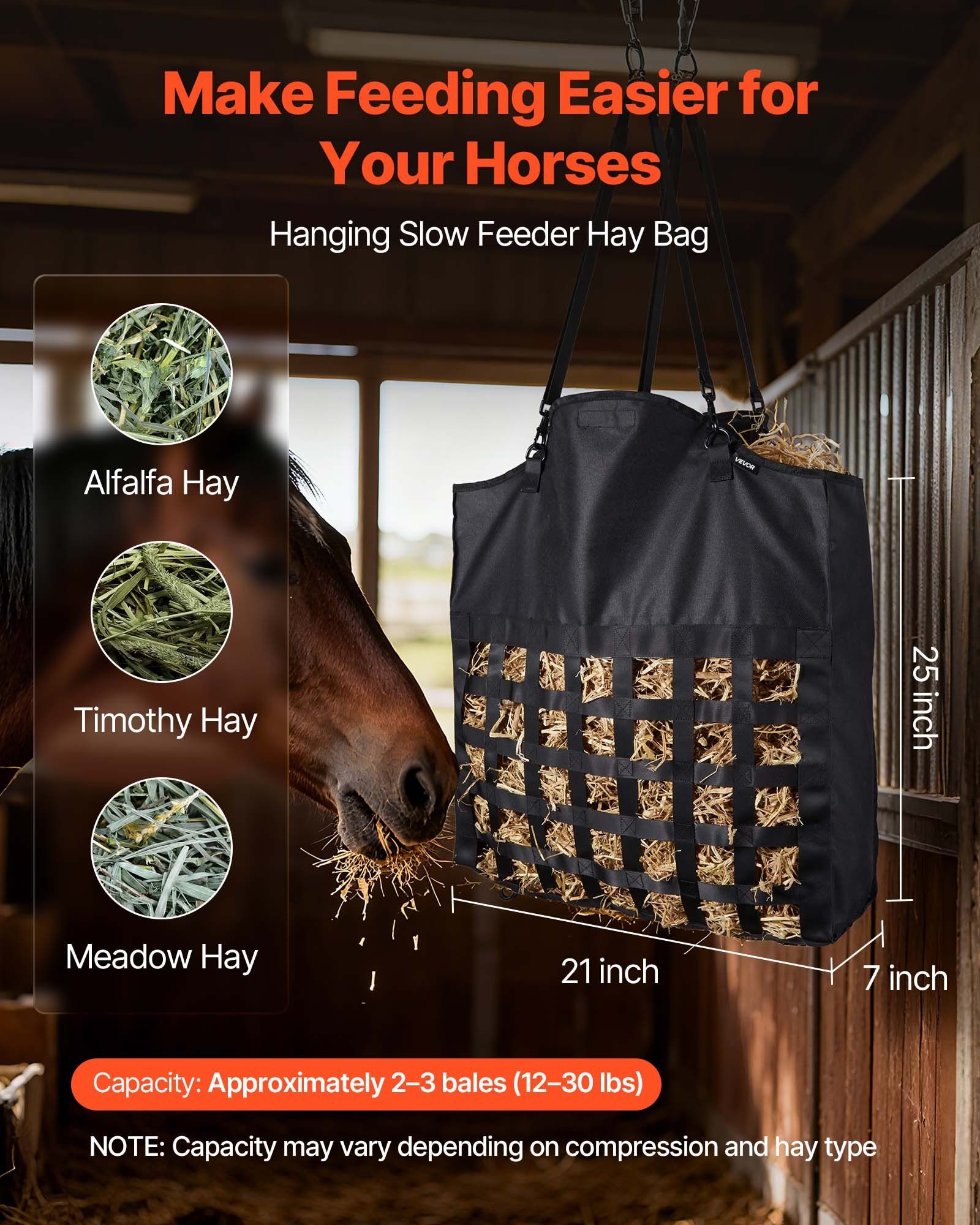 Hay Bag for Horses, 55 x 18.5 x 64 cm, 46 x 46 mm Holes, Premium Nylon Construction with PVC Waterproof V952-MGCDZWYBZD21BJ7DL001V0