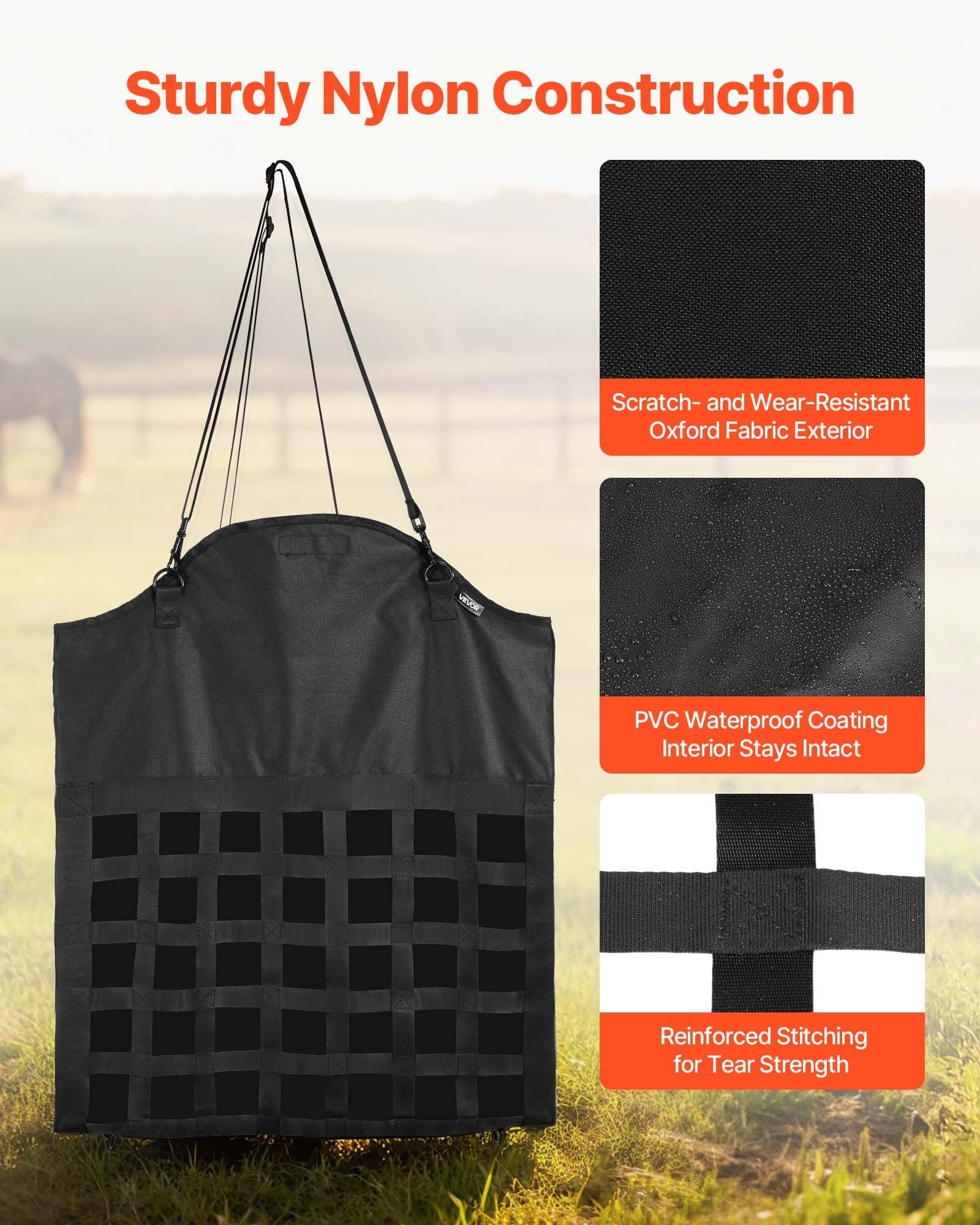 Hay Bag for Horses, 55 x 18.5 x 64 cm, 46 x 46 mm Holes, Premium Nylon Construction with PVC Waterproof V952-MGCDZWYBZD21BJ7DL001V0