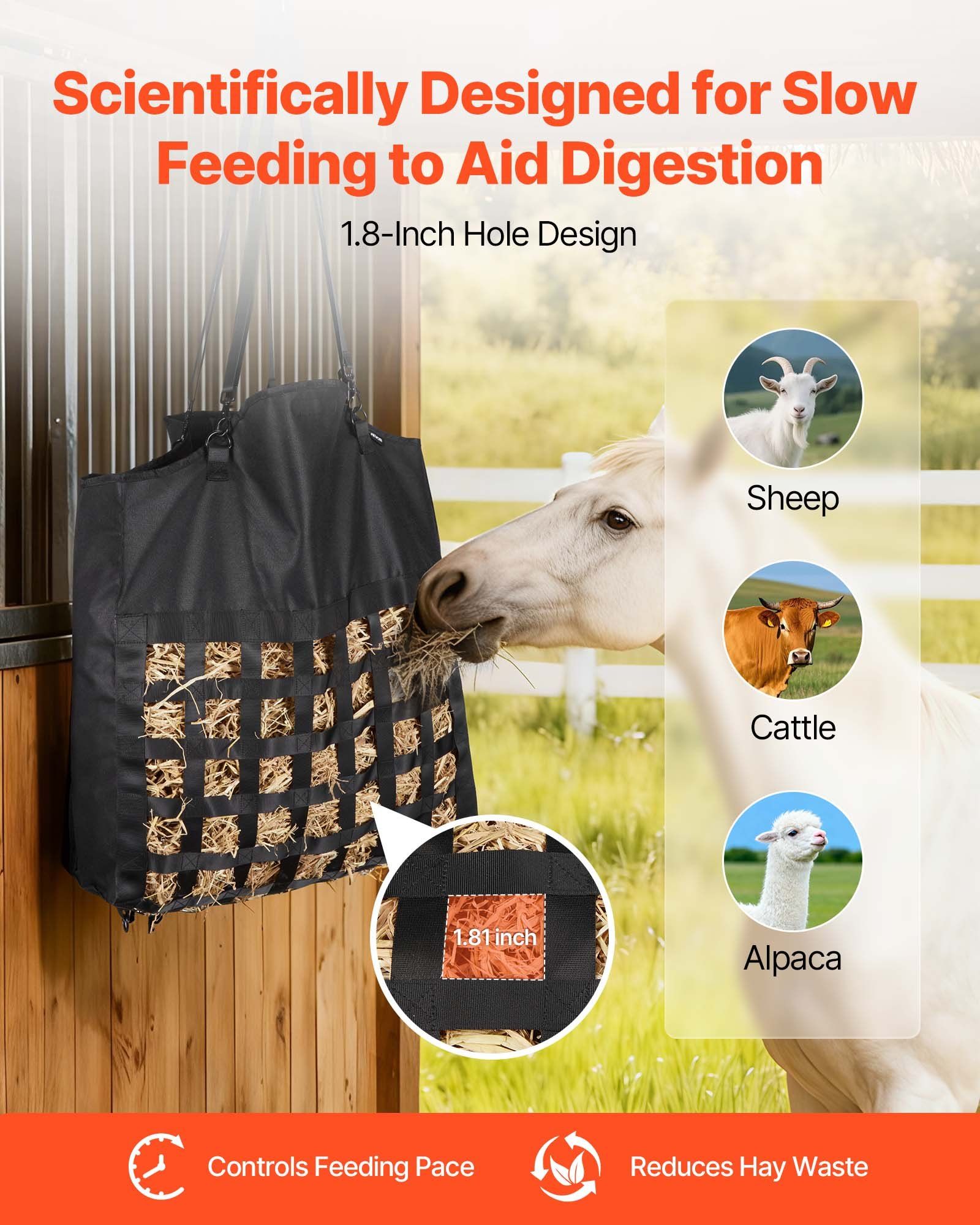 Hay Bag for Horses, 55 x 18.5 x 64 cm, 46 x 46 mm Holes, Premium Nylon Construction with PVC Waterproof V952-MGCDZWYBZD21BJ7DL001V0