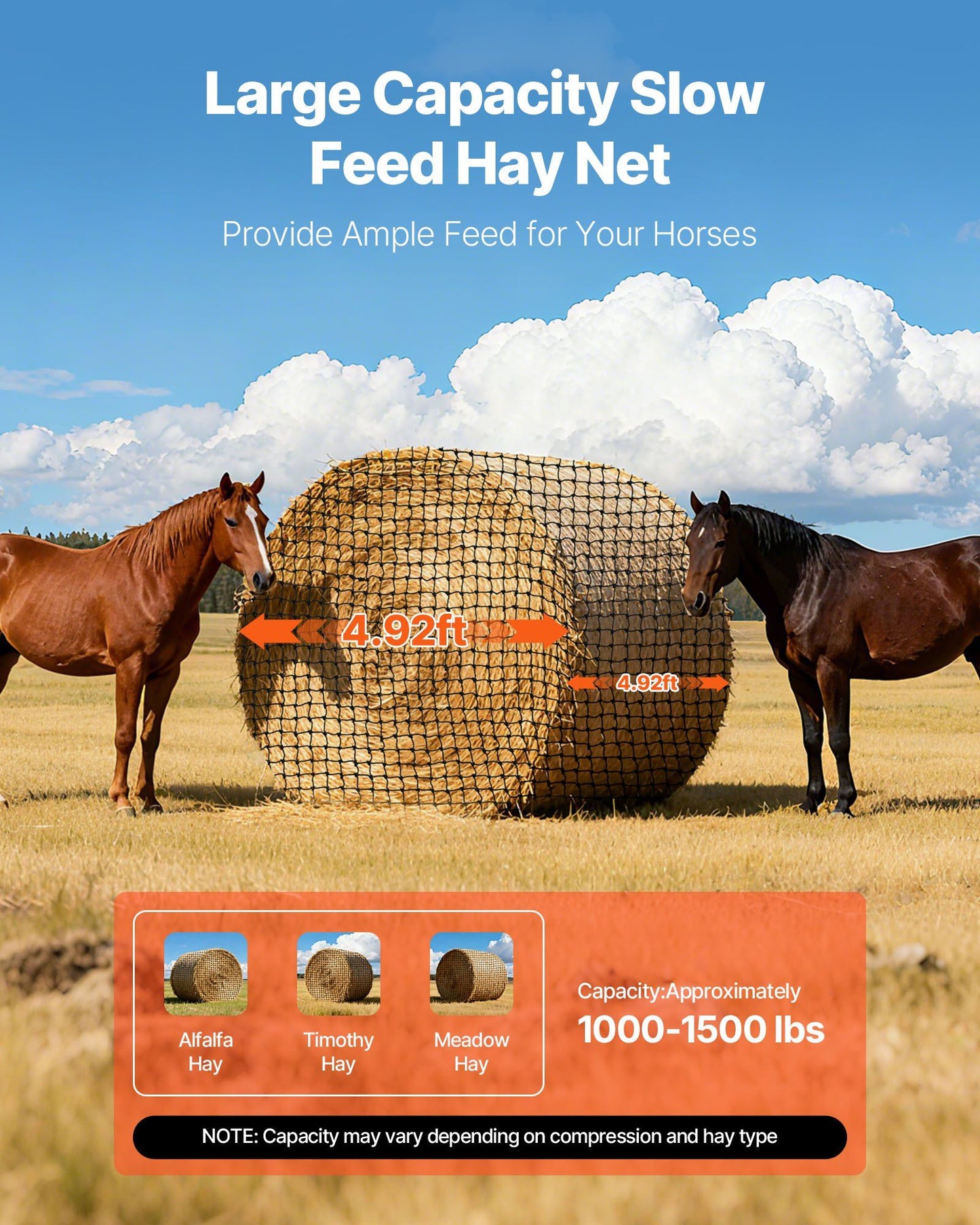 Round Bale Hay Net, 1.5 x 1.5 x 1.5 m, 44.45 x 44.45 mm Holes, PE Material, Reinforced Knotted Design, with V952-MGCWZWYYJW55TJWBB001V0