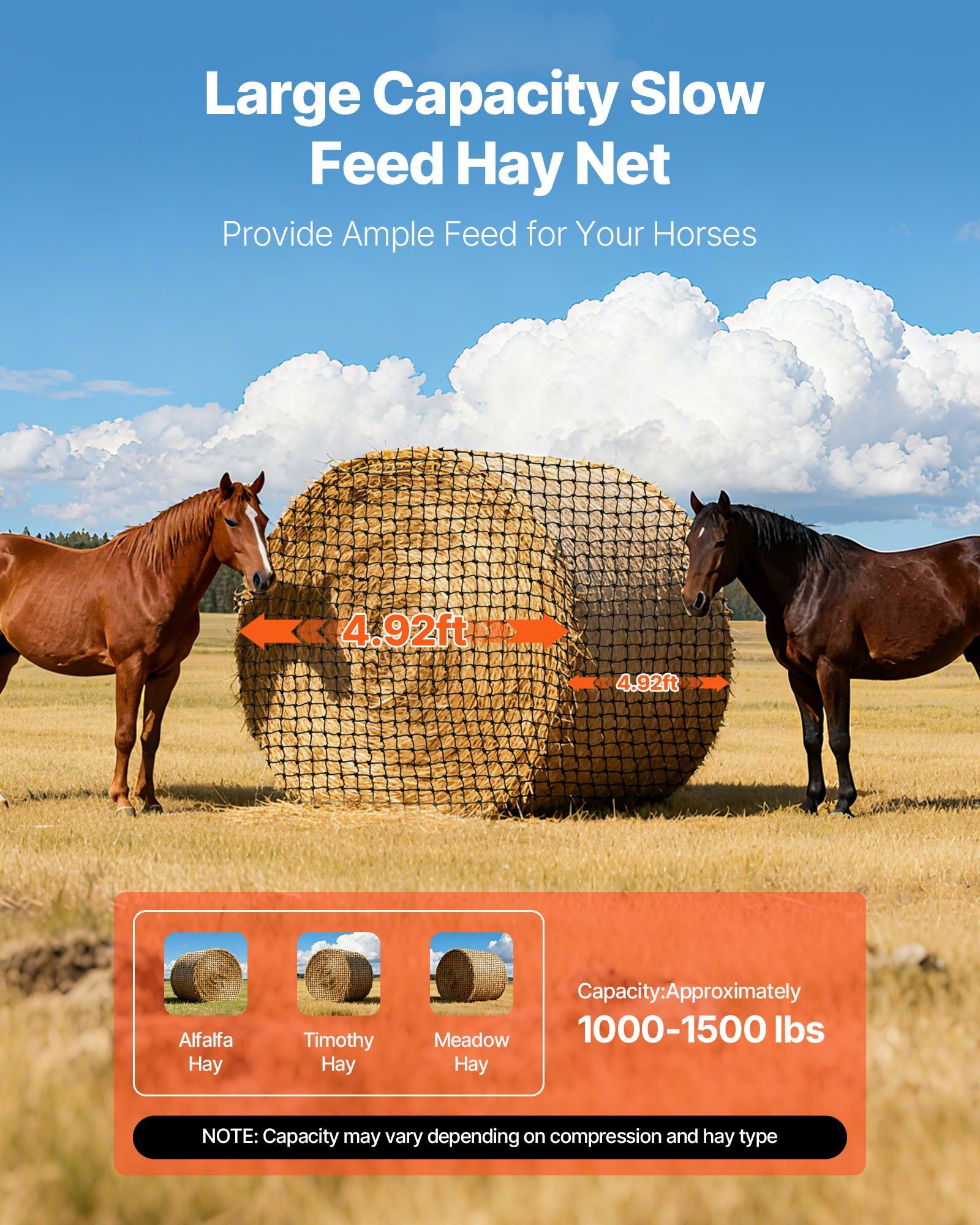 Round Bale Hay Net, 1.5 x 1.5 x 1.5 m, 44.45 x 44.45 mm Holes, PE Material, Reinforced Knotted Design, with V952-MGCWZWYYJW55TJWBB001V0