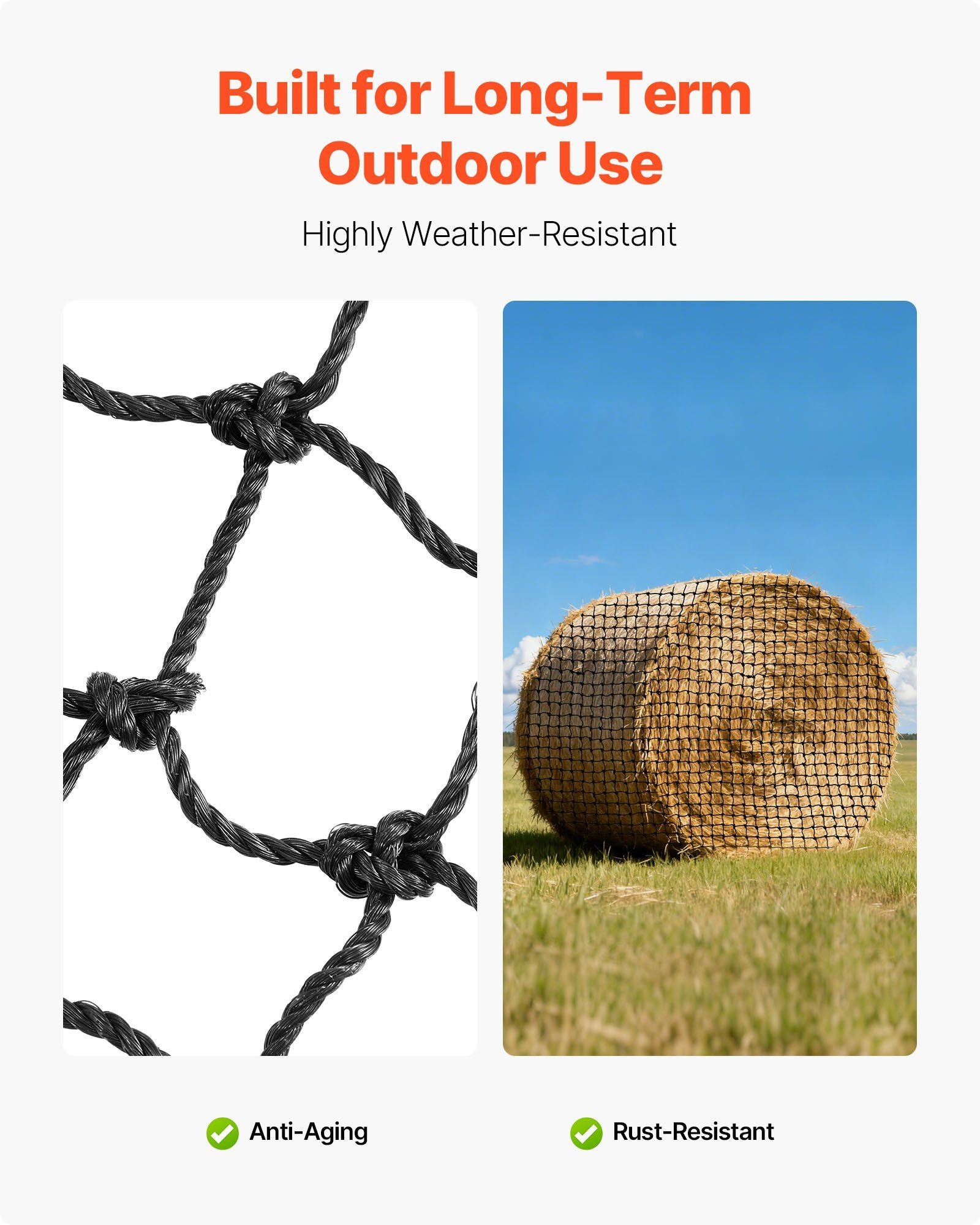 Round Bale Hay Net, 1.5 x 1.5 x 1.5 m, 44.45 x 44.45 mm Holes, PE Material, Reinforced Knotted Design, with V952-MGCWZWYYJW55TJWBB001V0