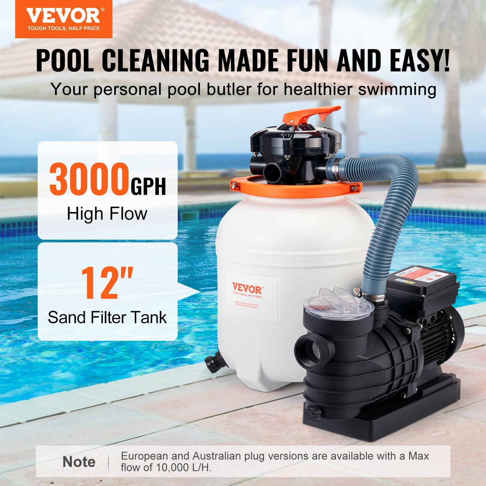 Sand Filter Above Ground with 285W Pool Pump 10,000 L/H Flow 6-Way Valve V952-MGYCSLBYCTFDG4UYPV3