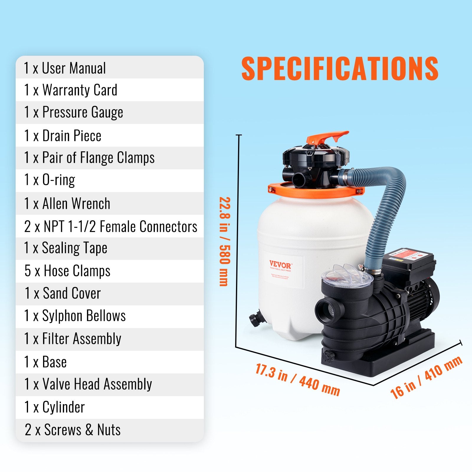Sand Filter Above Ground with 285W Pool Pump 10,000 L/H Flow 6-Way Valve V952-MGYCSLBYCTFDG4UYPV3