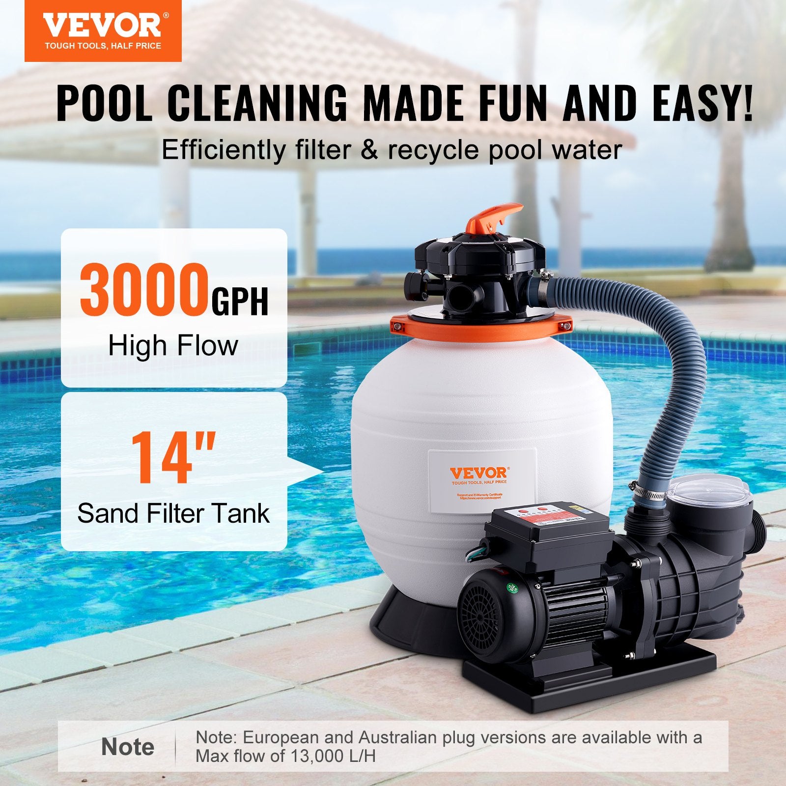 Sand Filter Above Ground with 450W Pool Pump 13,000 L/H Flow 6-Way Valve V952-MGYCSLBYCTFDGH44KV3