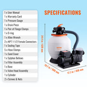 Sand Filter Above Ground with 450W Pool Pump 13,000 L/H Flow 6-Way Valve V952-MGYCSLBYCTFDGH44KV3