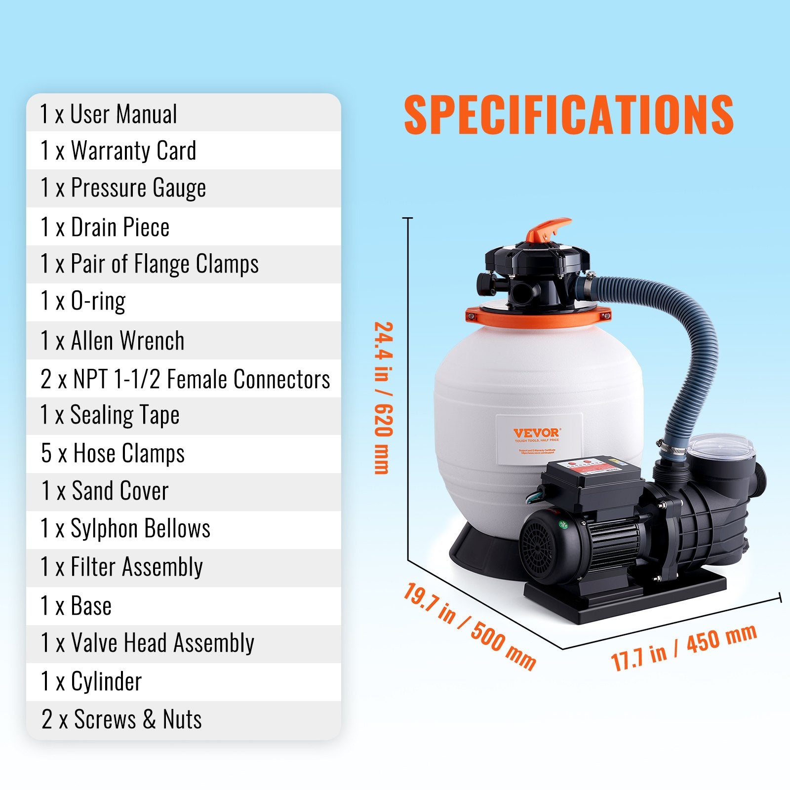 Sand Filter Above Ground with 450W Pool Pump 13,000 L/H Flow 6-Way Valve V952-MGYCSLBYCTFDGH44KV3