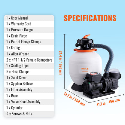 Sand Filter Above Ground with 450W Pool Pump 13,000 L/H Flow 6-Way Valve V952-MGYCSLBYCTFDGH44KV3
