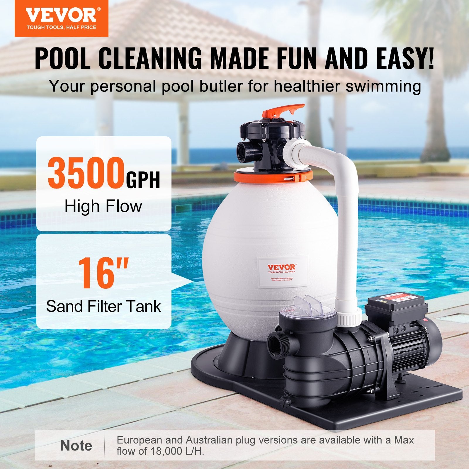 Sand Filter Above Ground with 850W Pool Pump 18,000 L/H Flow 6-Way Valve V952-MGYCSLBYCTFDGX0PTV3